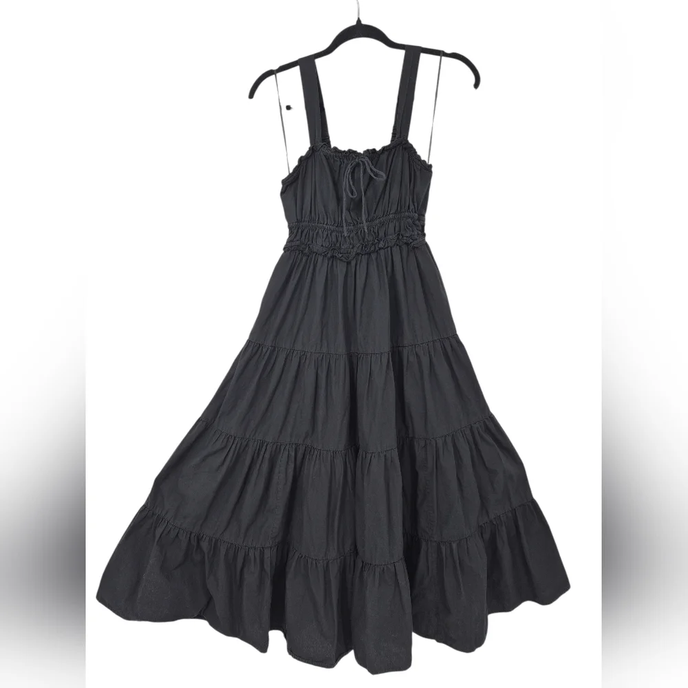 J. Crew Sevilla Cotton Tiered Summer Dress| Black, Whimsi Goth, Natural Fiber - Picture 4 of 7